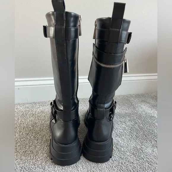 Zara Black Knee-High Lace-Up Boots with Buckles - Picture 2 of 5